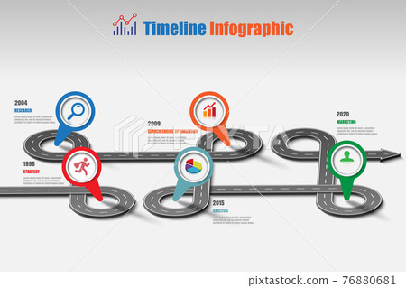 Business road map timeline infographic template with pointers, Vector Illustration 76880681