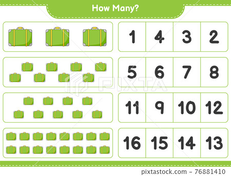 Counting game, how many Luggage. Educational children game, printable worksheet, vector illustration 76881410