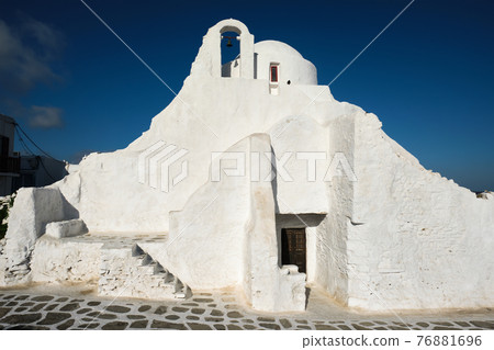 Greek Orthodox Church of Panagia Paraportiani in town of Chora on Mykonos island 76881696