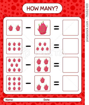 How many counting game dragonfruit. worksheet for preschool kids, kids activity sheet, printable worksheet 76882489