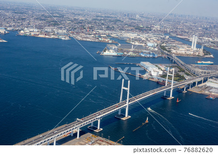 Aerial view of Tsurumi direction from above Yokohama Bay Bridge 76882620