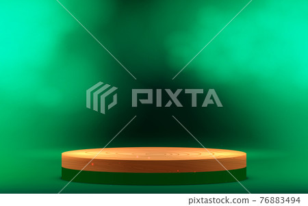 green podium and spotlight with smoke on the studio room green podium and spotlight with smoke on the studio room 76883494
