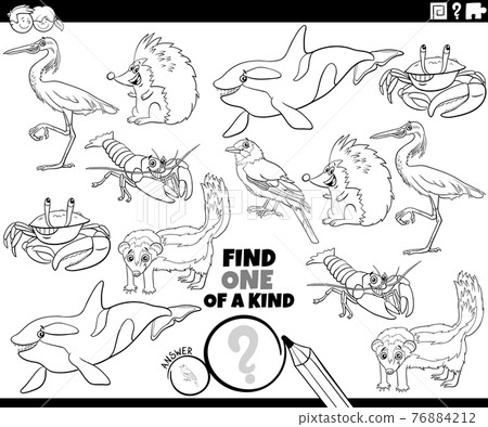 one of a kind task with cartoon wild animals coloring book page 76884212