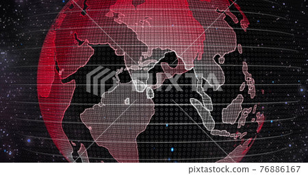Red Earth Concept of Global Warming. Big data 3d Earth. Binary code surrounding globe rotating. Retro digital Earth. Digital data globe,abstract 3D rendering of data network surrounding planet earth. 76886167