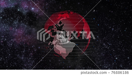 Red Earth Concept of Global Warming. Big data 3d Earth. Binary code surrounding globe rotating. Retro digital Earth. Digital data globe,abstract 3D rendering of data network surrounding planet earth. 76886186