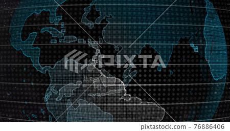 Big data 3d Earth. Binary code surrounding globe rotating. Retro digital Earth. Digital data globe,abstract 3D rendering of data network surrounding planet earth. Earth View From Outer Space 76886406