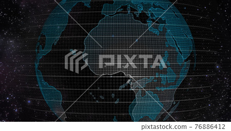 Big data 3d Earth. Binary code surrounding globe rotating. Retro digital Earth. Digital data globe,abstract 3D rendering of data network surrounding planet earth. Earth View From Outer Space 76886412
