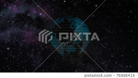 Big data 3d Earth. Binary code surrounding globe rotating. Retro digital Earth. Digital data globe,abstract 3D rendering of data network surrounding planet earth. Earth View From Outer Space 76886418