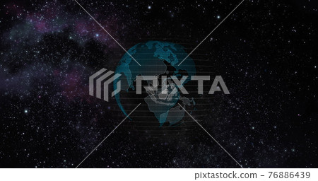 Big data 3d Earth. Binary code surrounding globe rotating. Retro digital Earth. Digital data globe,abstract 3D rendering of data network surrounding planet earth. Earth View From Outer Space 76886439