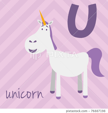 Cute cartoon zoo illustrated alphabet with funny animals: U for Unicorn. English alphabet. Learn to read. Isolated Vector illustration. Cute cartoon zoo illustrated alphabet with funny animals: U for Unicorn. English alphabet. Learn to read. Isolated Vector illustration. 76887198