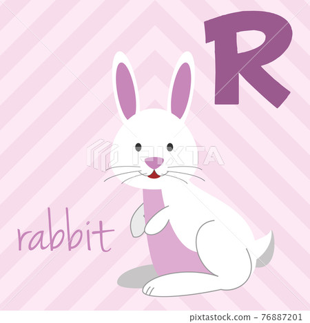 Cute cartoon zoo illustrated alphabet with funny animals: R for Rabbit. English alphabet. Learn to read. Isolated Vector illustration. Cute cartoon zoo illustrated alphabet with funny animals: R for Rabbit. English alphabet. Learn to read. Isolated Vector illustration. 76887201