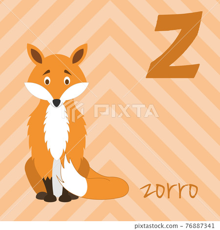Cute cartoon zoo illustrated alphabet with funny animals. Spanish alphabet: Z for Zorro. Learn to read. Isolated Vector illustration. Cute cartoon zoo illustrated alphabet with funny animals. Spanish alphabet: Z for Zorro. Learn to read. Isolated Vector illustration. 76887341