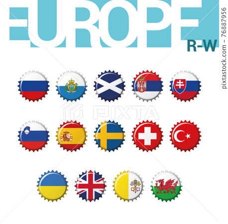 Set of 14 bottlecap flags of Europe (R-W). Set 4 of 4. Vector Illustration. 76887956