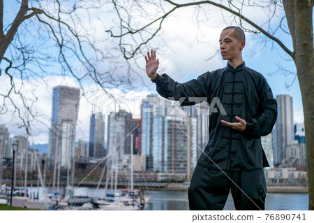 中國人在公園裡跳太極拳(全身) 中國人在公園裡跳太極拳(全身) 76890741