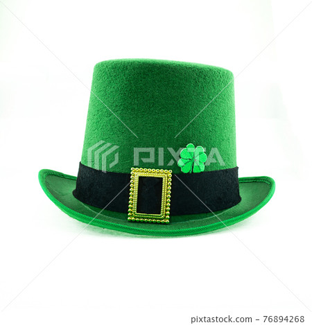 green hat with shamrock clover on white background green hat with shamrock clover on white background 76894268
