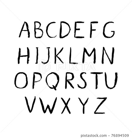 Hand drawn vector alphabet. Rouge painted grunge letters A-Z isolated on white. Sans serif font. Latin uppercase handwriting symbols. Hand drawn vector alphabet. Rouge painted grunge letters A-Z isolated on white. Sans serif font. Latin uppercase handwriting symbols. 76894509