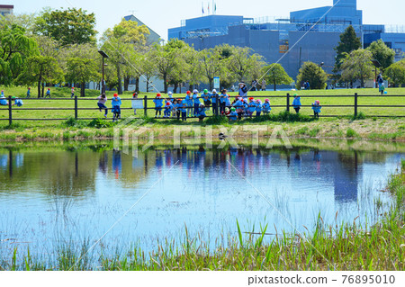 嫩葉上的鮮綠,照在水面上的風景,小城原公園,幼兒園的孩子 嫩葉上的鮮綠,照在水面上的風景,小城原公園,幼兒園的孩子 76895010