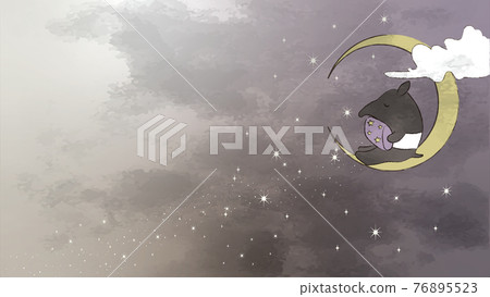 Illustration of Baku sleeping in the sky No text 76895523