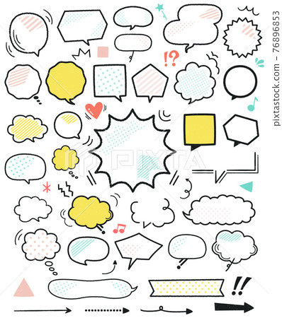 Pop hand-painted stamp style balloon line illustration set / monochrome / character pear 76896853