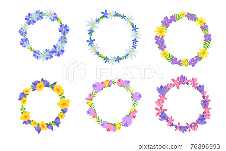 Wreaths frame green leaves flower flat vector set Wreaths frame green leaves flower flat vector set 76896993