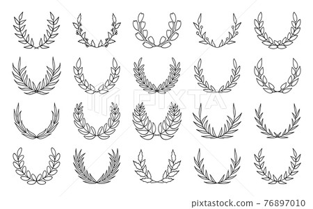 Black line foliate vintage wreath icon set vector Black line foliate vintage wreath icon set vector 76897010