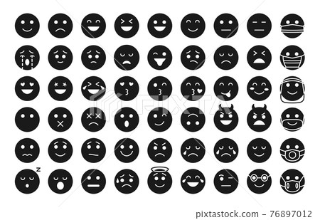 Black glyph emoji face icon smile love vector set Black glyph emoji face icon smile love vector set 76897012