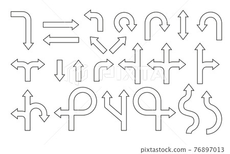 Black outline road sign direction way set vector 76897013