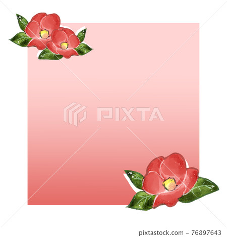 Hand drawn camellia illustration red frame 76897643