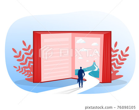 Businessman looking inside books forward to adventure go to goal to goal dream success concept .vector illustrator Businessman looking inside books forward to adventure go to goal to goal dream success concept .vector illustrator 76898105