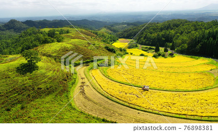 Aerial view of Ogi Rice Terraces in Aso Aerial view of Ogi Rice Terraces in Aso 76898381
