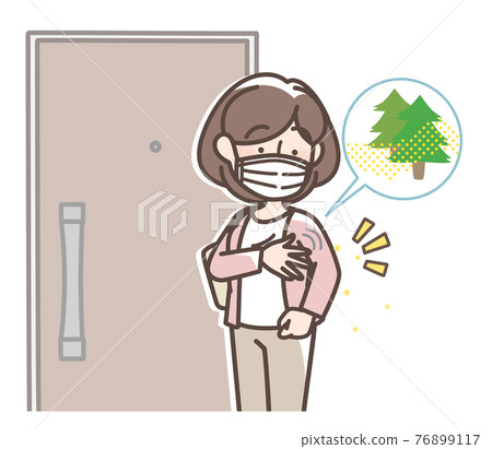A woman who pays pollen before entering the house A woman who pays pollen before entering the house 76899117