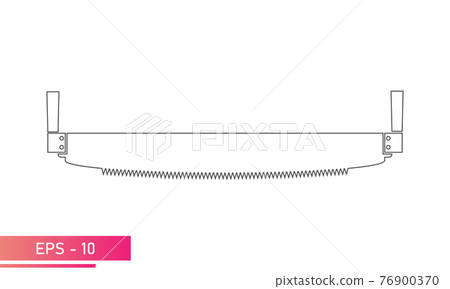 A woodcutter hand saw. For working in the forest. Linear design. On a white background. Tools for the woodcutter. Flat vector illustration. 76900370