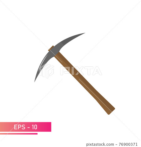 A pickaxe for gold diggers with a wooden handle. Realistic design. On a white background. Tools for miners. Flat vector illustration. A pickaxe for gold diggers with a wooden handle. Realistic design. On a white background. Tools for miners. Flat vector illustration. 76900371