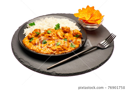 Plate of Traditional Chicken Curry no stone serving board isolated on white background Plate of Traditional Chicken Curry no stone serving board isolated on white background 76901758