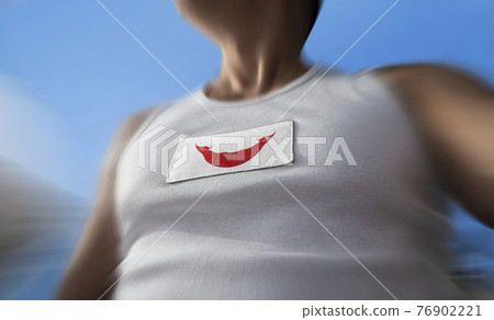 The national flag of Easter Island on the athlete's chest The national flag of Easter Island on the athlete's chest 76902221