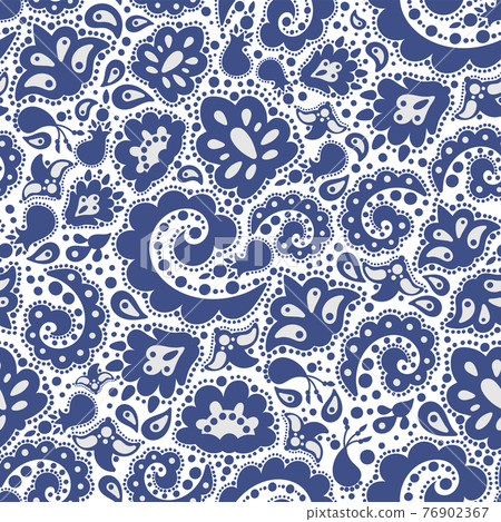 ETHNIC BLUE Oriental Doodle Ornament Folk Vector Illustration Seamless Pattern For Print 76902367