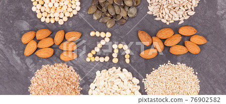 Nutritious eating containing zinc. Healthy nutrition as source vitamins, minerals and fiber 76902582