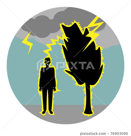 Illustration of a tree struck by lightning and a man receiving a side lightning strike Illustration of a tree struck by lightning and a man receiving a side lightning strike 76903098