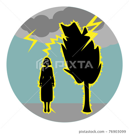 一棵樹被閃電擊中和一個女人受到側面雷擊的插圖 一棵樹被閃電擊中和一個女人受到側面雷擊的插圖 76903099