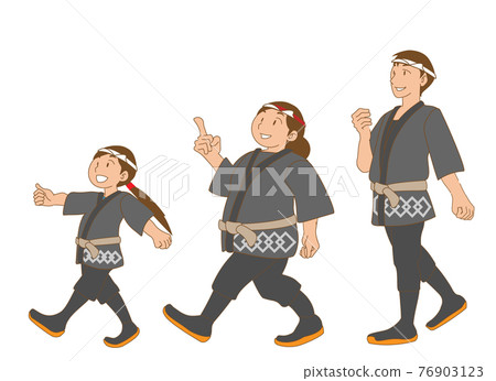 Parents and children wearing happi coats and heading for the summer festival 76903123