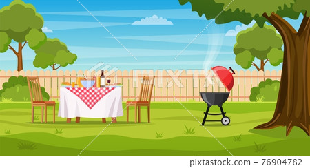 Barbecue party in the backyard with fence 76904782