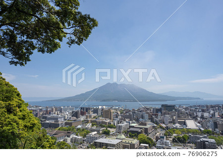 城山公園展望台的櫻島 照片素材 圖片 圖庫