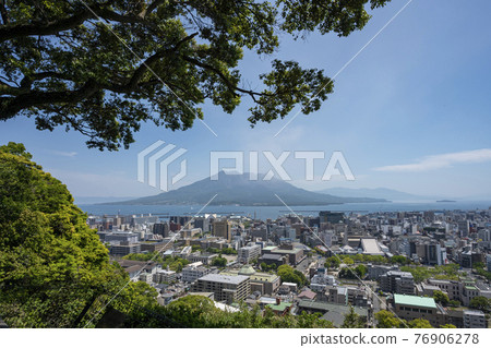 城山公園展望台的櫻島 照片素材 圖片 圖庫