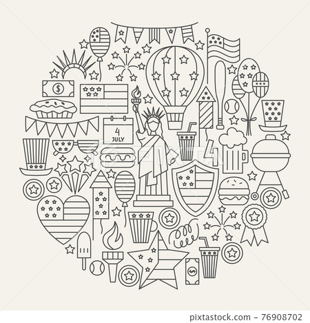 4 July Line Icons Circle 76908702