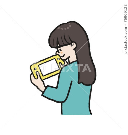 一個女人在遊戲機上玩遊戲的插圖 一個女人在遊戲機上玩遊戲的插圖 76909128