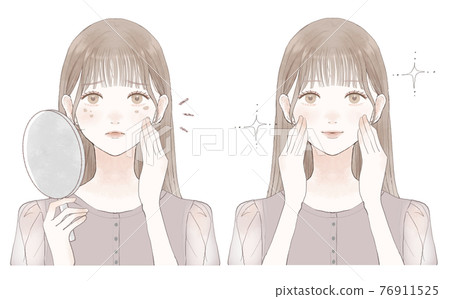 關心面部污漬的女性前後 76911525