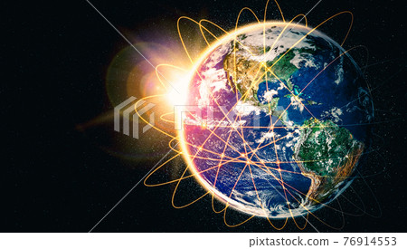 Global network connection covering the earth with lines of innovative perception 76914553