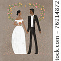 Cartoon wedding characters. Cute dark skin bride and groom. Couple newlyweds. Flat avatars people. Icons male, female 76914872