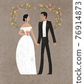 Cartoon wedding characters. Cute caucasian bride and groom. Couple newlyweds. Flat avatars people. Icons male, female 76914873