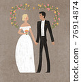 Cartoon wedding characters. Cute caucasian bride and groom. Couple newlyweds. Flat avatars people. Icons male, female 76914874